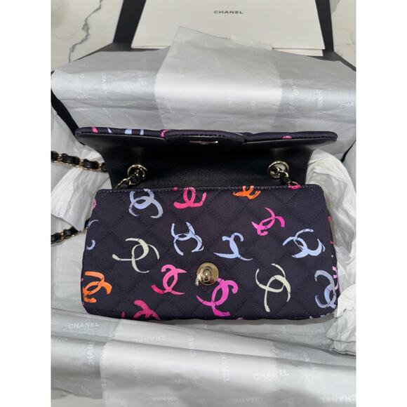 Chanel 24S Navy Blue Printed Logo Mini Flap Rectangle CC Shoulder Crossbody Bag - Picture 15 of 16